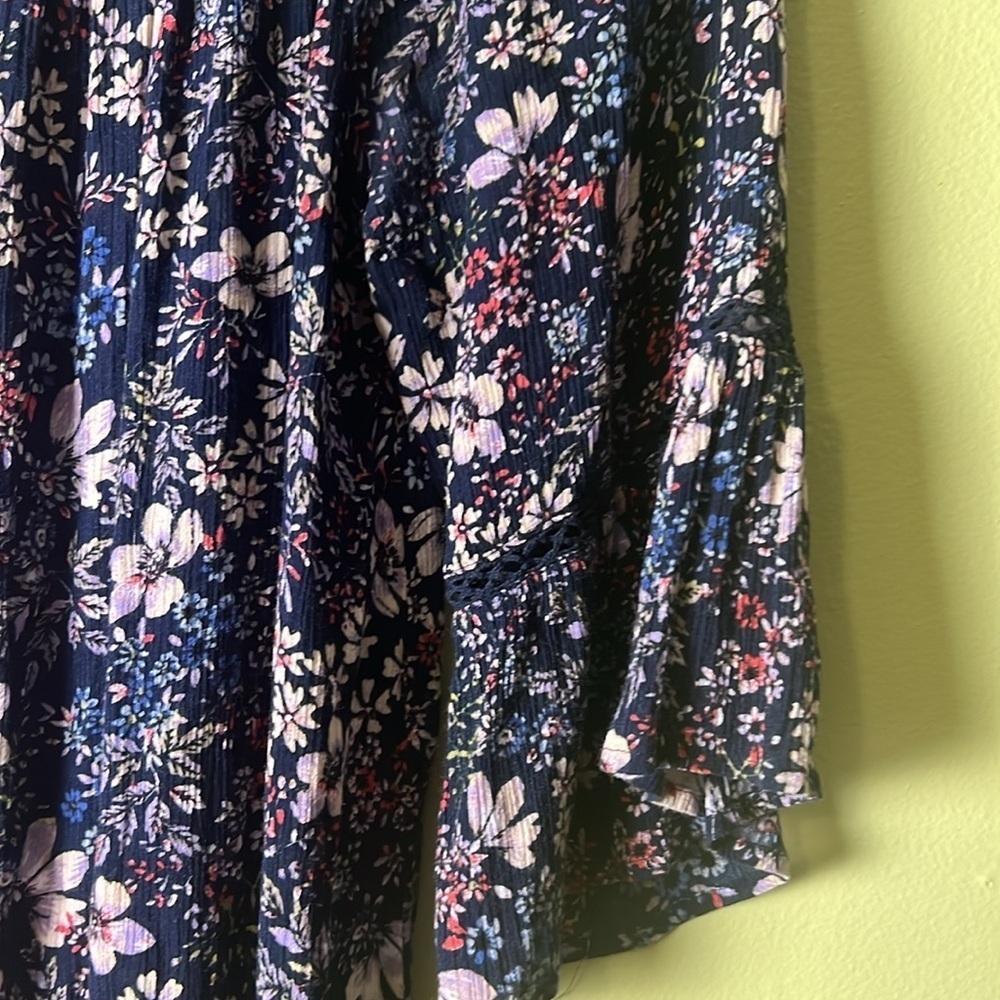 Fever Pink dark blue and White Ruffled bohemian Blouse with 3/4 Sleeves - Picture 5 of 6